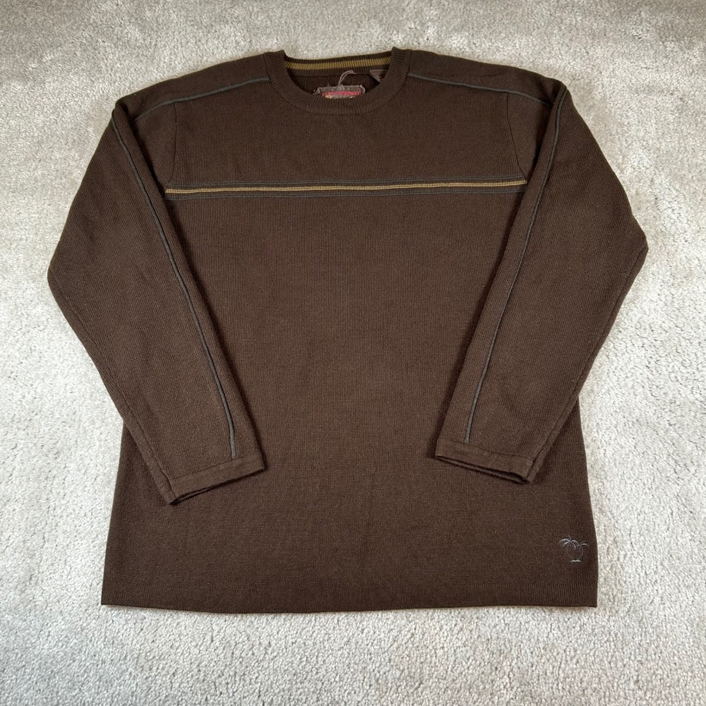 Unionbay Knit Sweater Mens Medium Brown Striped Long Sleeve Crew Neck Pullover